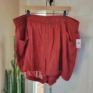 NWT Old Navy High-Rise Linen Lightweight Red Shorts, Size‎ 3XL